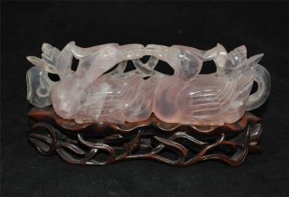 Chinese Antique Carved Pink Crystal With A Pair Of Mandarin Duck photo
