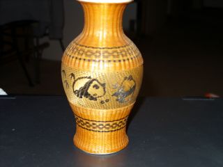 Asian Vintage Bamboo Woven Vase Very Inticate photo