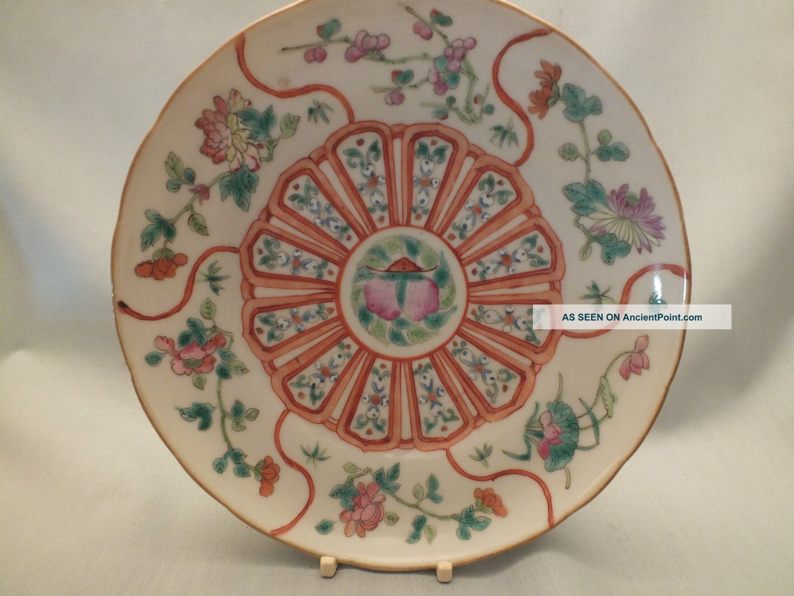 Chinese Porcelain Dish Painted With Stylised Floral & Pomegranate Centre 19thc A Porcelain photo