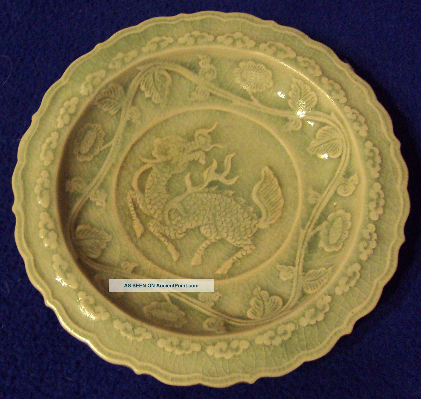Rare Antique Green Celadon Signed Thai? Southeast Asian Dragon Plate Other photo