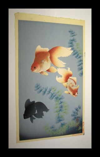 $150 Authentic Japanese Woodblock Print Bakufu Ohno Goldfish 1950 ' S Estate Sale photo