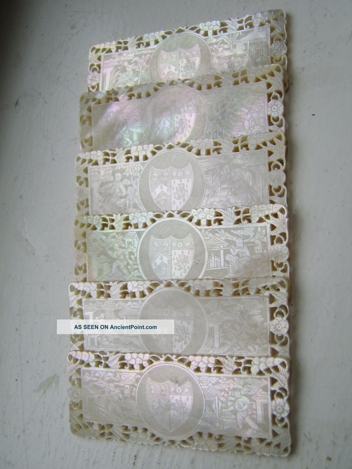 6 Magnificent Chinese Carved Antique Mother Of Pearl Mop Gaming Counter Other photo