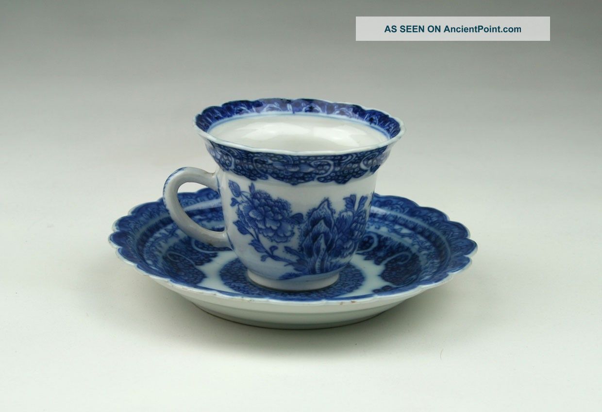 Antique Chinese Blue & White Straits Blue De Hue Porcelain Cup & Saucer Glasses & Cups photo