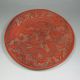 Chinese Old Lacquerwork Hand Red Lacquer Carving Dragon Phoenix Big Plate Plates photo 3