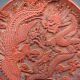 Chinese Old Lacquerwork Hand Red Lacquer Carving Dragon Phoenix Big Plate Plates photo 4