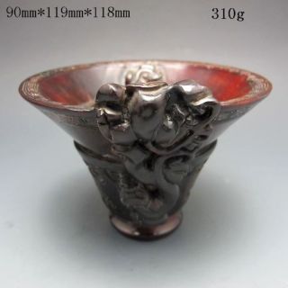 Old Chinese 100% Ox Horn Carved Dragon Bowl Shaped Statue Nr/nc1483 photo
