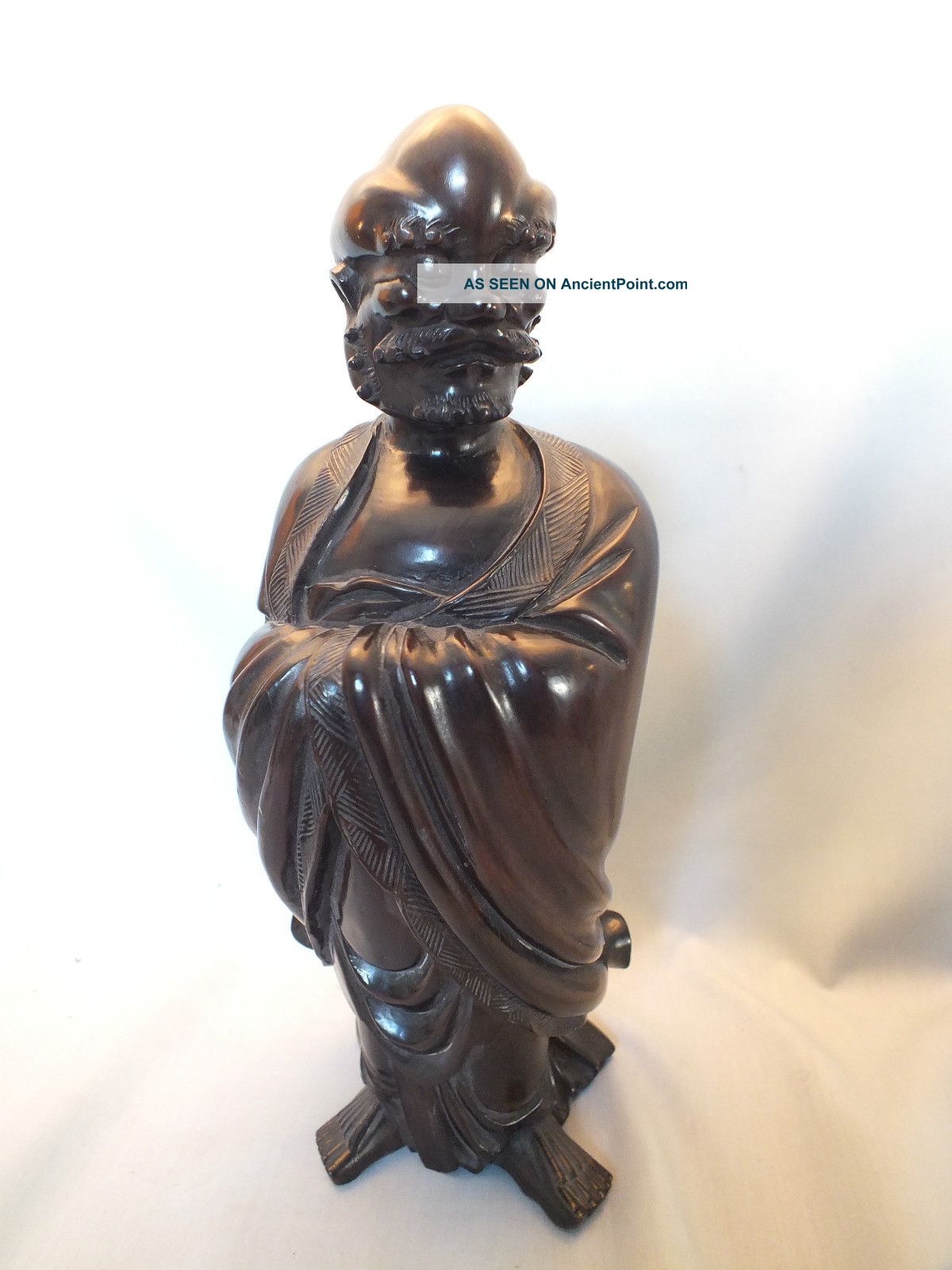 Well Carved Chinese Hardwood Figure Of An Old Man In A Robe 19thc Woodenware photo