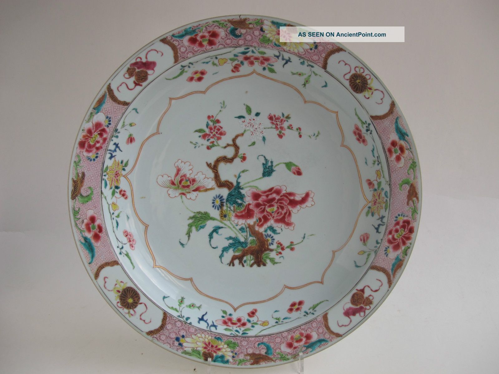 Huge Antique Chinese Porcelain Famille Rose Plate 18th Century Early Qianlong Plates photo