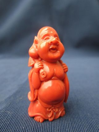 Fine Chinese Carved Coral Corail Laughing Buddha photo