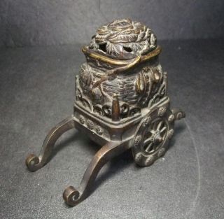 E835: Japanese Old Copper Ware Incense Burner Of Popular Ox - Drawn Carriage Image photo