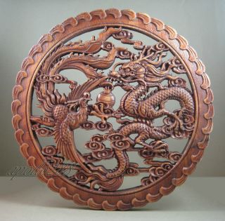 Chinese Hardwood Carving Panel Of Dragon Phoenix photo