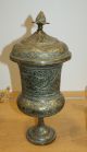 Large Antique Brass Vase Cup & Cover Urn Middle East Engraved Designs India Asia Middle East photo 1