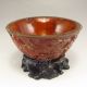 Chinese Ox Horn Bowl W Man & Pine Tree Bowls photo 9