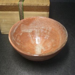 E825: Japanese Aka - Raku Pottery Ware Tasty Tea Bowl With Very Good Box photo