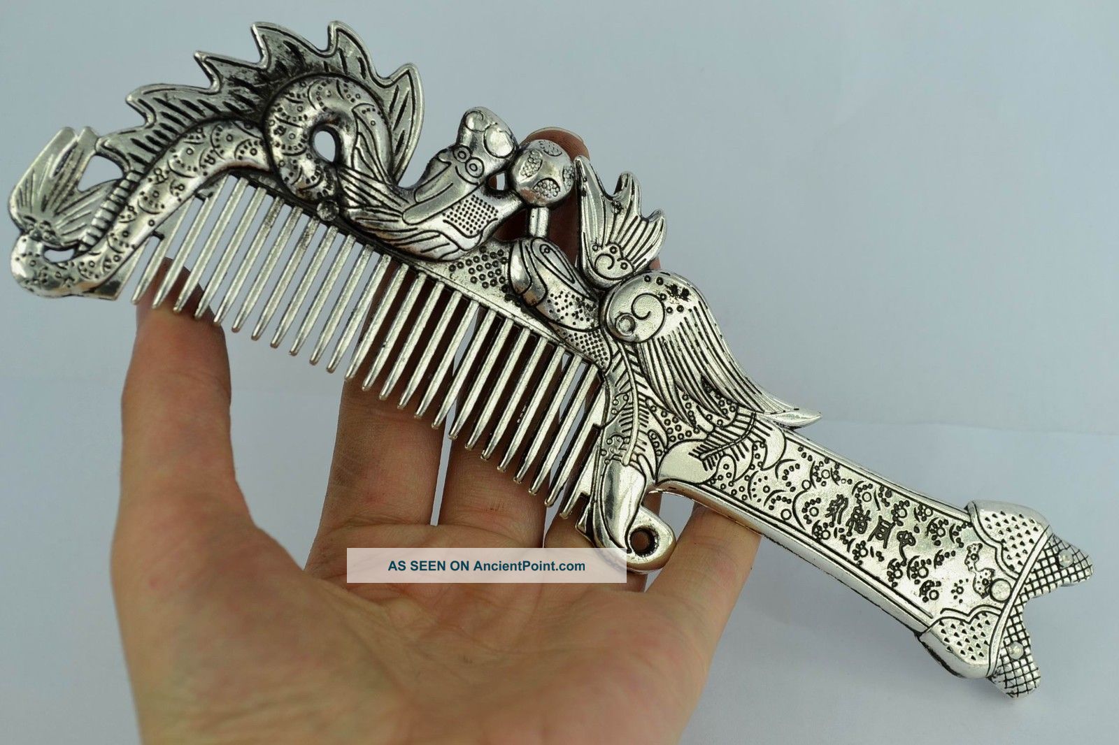 China Collectibles Old Decorated Wonderful Handwork White Copper Dragon Comb Tibet photo