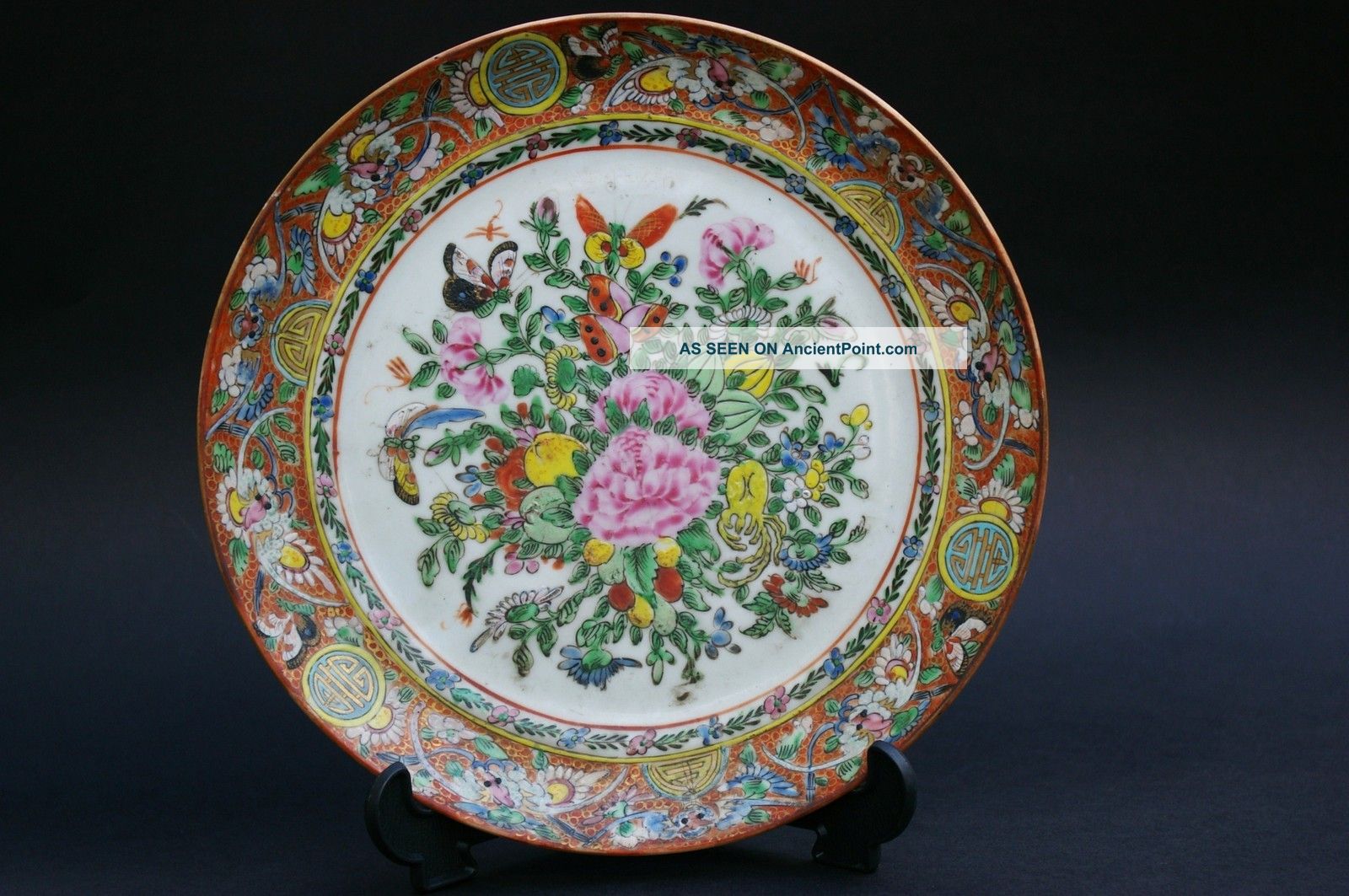 Antique Chinese Canton Handpainted Plate - With 2 Marks Plates photo