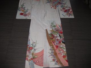 Vintage Asian Oriental Colorful Floral Robe Kimono photo