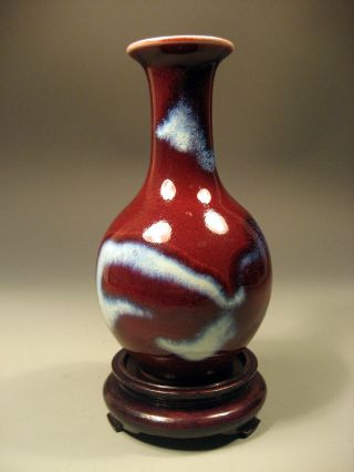 Fine China Chinese Oxblood Sang De Boeuf Flambe Pottery Vase W/ Base Ca.  20th C. photo