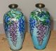 Pair Japanese Ginbari Cloisonne Vases With Wisteria Vases photo 3
