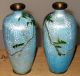 Pair Japanese Ginbari Cloisonne Vases With Wisteria Vases photo 5