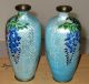 Pair Japanese Ginbari Cloisonne Vases With Wisteria Vases photo 7