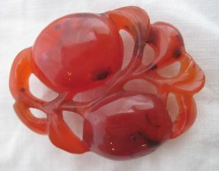 Antique Carved Red Jade Twin Fruit Pendant photo