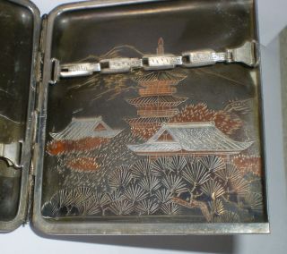 Vintage Solid Silver Japanese Cigarette Case Inlay Silver Bronze Not Scrap 158g photo