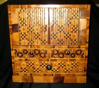 Antique Japanese Inlaid Marquetry Wood Jewelry,  Trinket,  Or Letter Writing Box photo