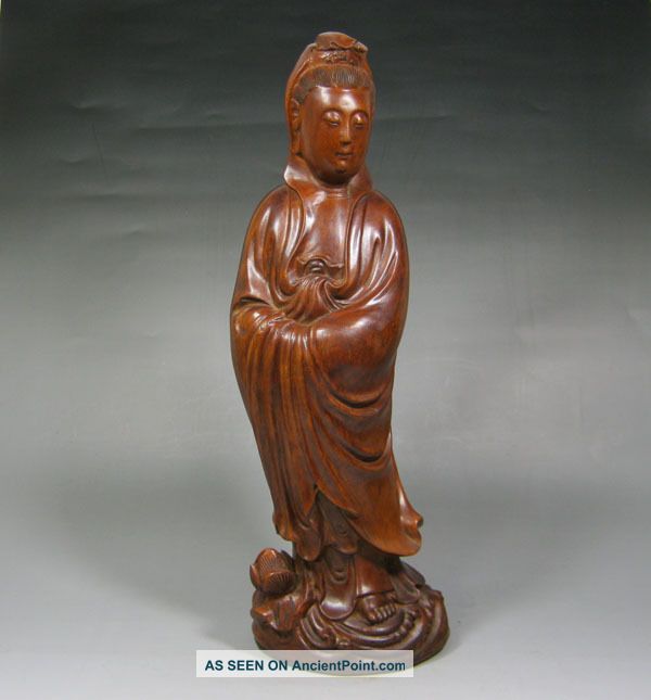 Antique Big Chinese Old Boxwood Wood Carved Kwan - Yin Statue Kwan-yin photo