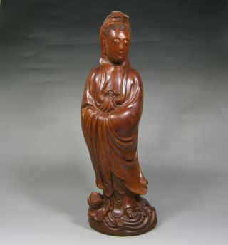 Antique Big Chinese Old Boxwood Wood Carved Kwan - Yin Statue photo