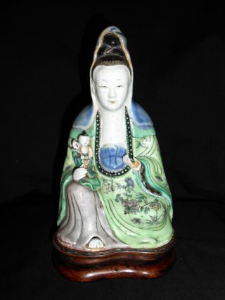 Chinese 18th/19th Century Qing Period Famille Vert Figure Guanyin photo