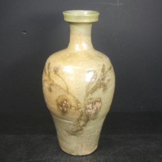 F074: Real Old Korean Goryeo Dynasty Blue Porcelain Ware Vase With Painting. photo