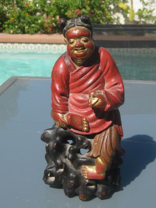 Fine 19thc Carved Chinese Buddha In Old Paint photo