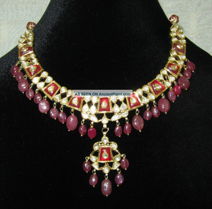 22k 22kt Solid Gold Enamel Carved Ruby Diamond Pendant Necklace Not 14k 18k 21k Necklaces & Pendants photo