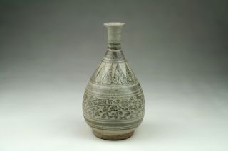 Large Antique 15/16thc Thai Sawankhalok Black Underglaze Pear Shaped Bottle Vase photo