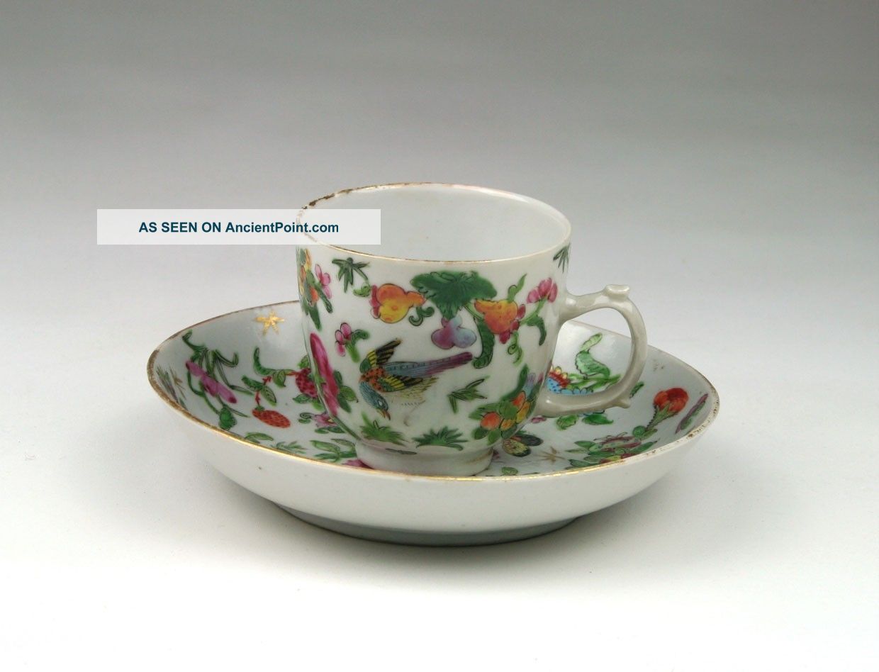 Fine Antique 19thc Chinese Qing Famille Rose Canton Porcelain Cup & Saucer Porcelain photo