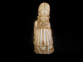 Old 18 - 19th Century Chinese Carved Ox Bone Figure / Faux Ivory Signed On Base photo