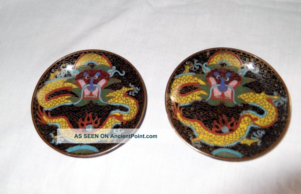 A Pair Of Vintage Cloisonne Dragon Dishes Cloisonne photo