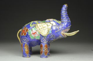 Chinese Handwork Cloisonne Elephant Flower Old Statues photo