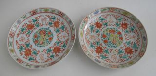 A Pair Antique Chinese Porcelain Wucai Dish Or Plate 19th Century Dauguan Period photo