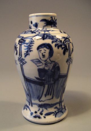 China Chinese Blue & White Figural Garden Decoration Pottery Vase Ca.  1920 ' S photo