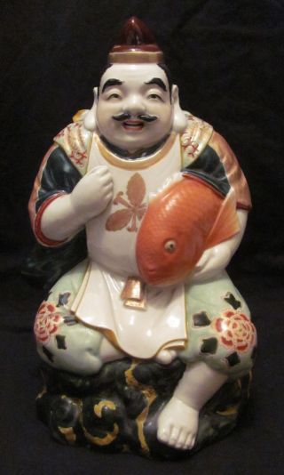 Large Antique Japanese Imari Kutani Figure Of Ebisu,  God Of Good Fortune photo