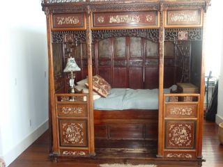 Ming Dynasty Chamber Bed Circa 1850.  Antique Chinese Bed photo