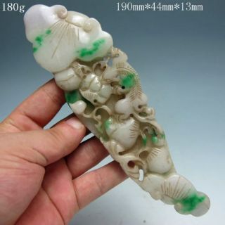 100% Natural Jadeite Jade Hand - Carved Statues - Ruyi & Pixiu Dragon Nr/xy1606 photo