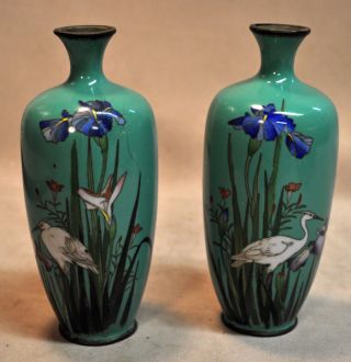 Wonderful Antique Pair ~ Japanese Cloisonne Vases photo