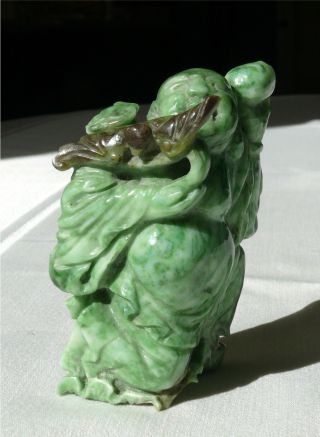 Antique Chinese Carved Jade Of Buddha W/ Darker Jade Carved Bat photo
