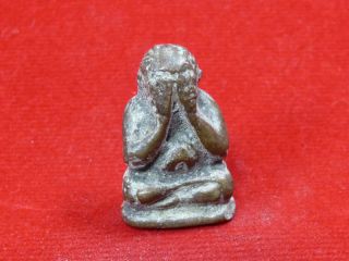 The Great Fortune Blindfolded.  The Cast Bronze,  Brass,  Old Antique Thai Amulets. photo