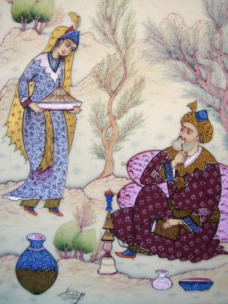 Antique Vintage Fine Indian Mughal Qajar Persian Miniature Painting Signed photo