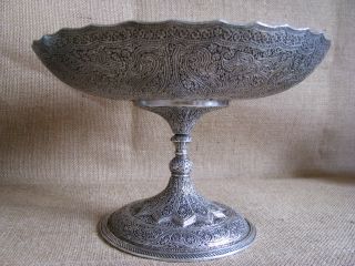 Early 1900s Kashmir Silver On Copper Cake Stand. photo