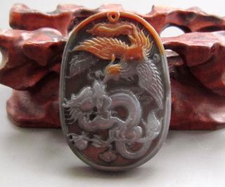 100% Chinese Huanglong Jade Carved Dragon Phoenix Pendant Nr photo